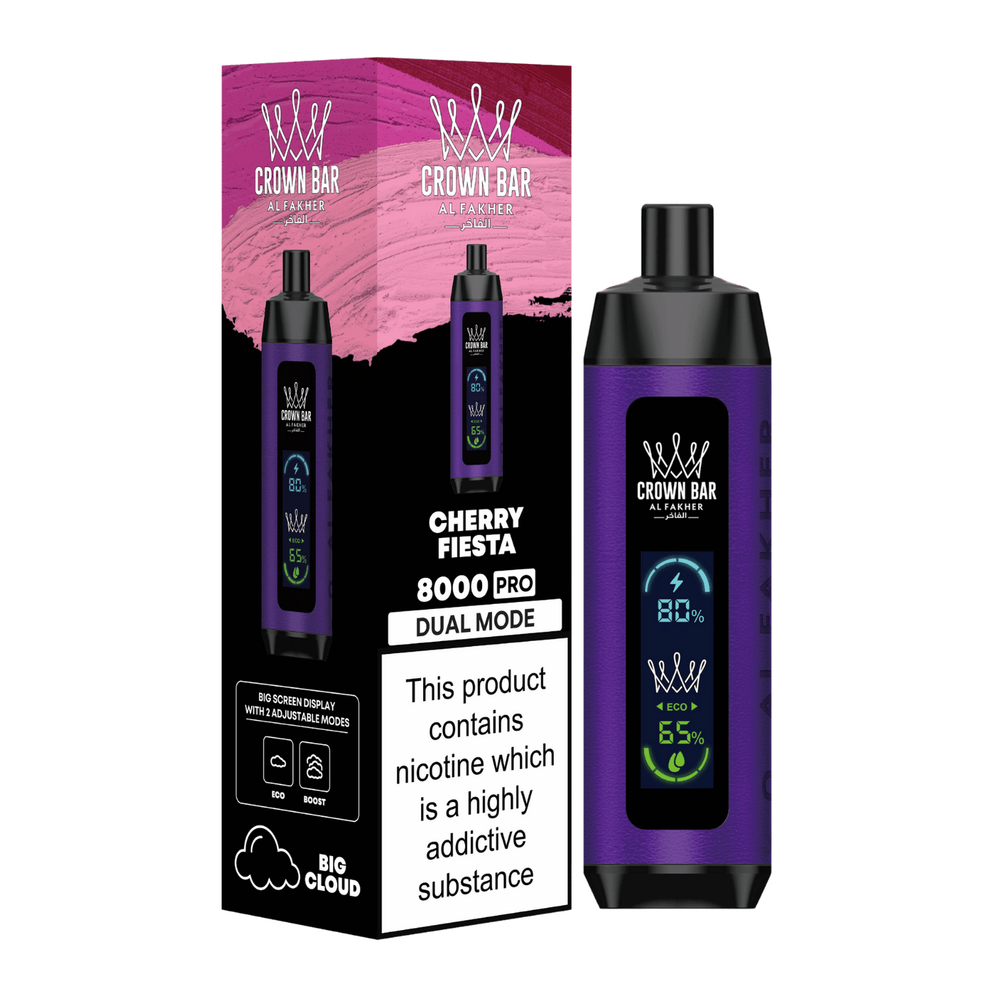 Al Fakher Crown Bar Vape 8000 Pro Dual Puffs Cherry Fiesta Liquid