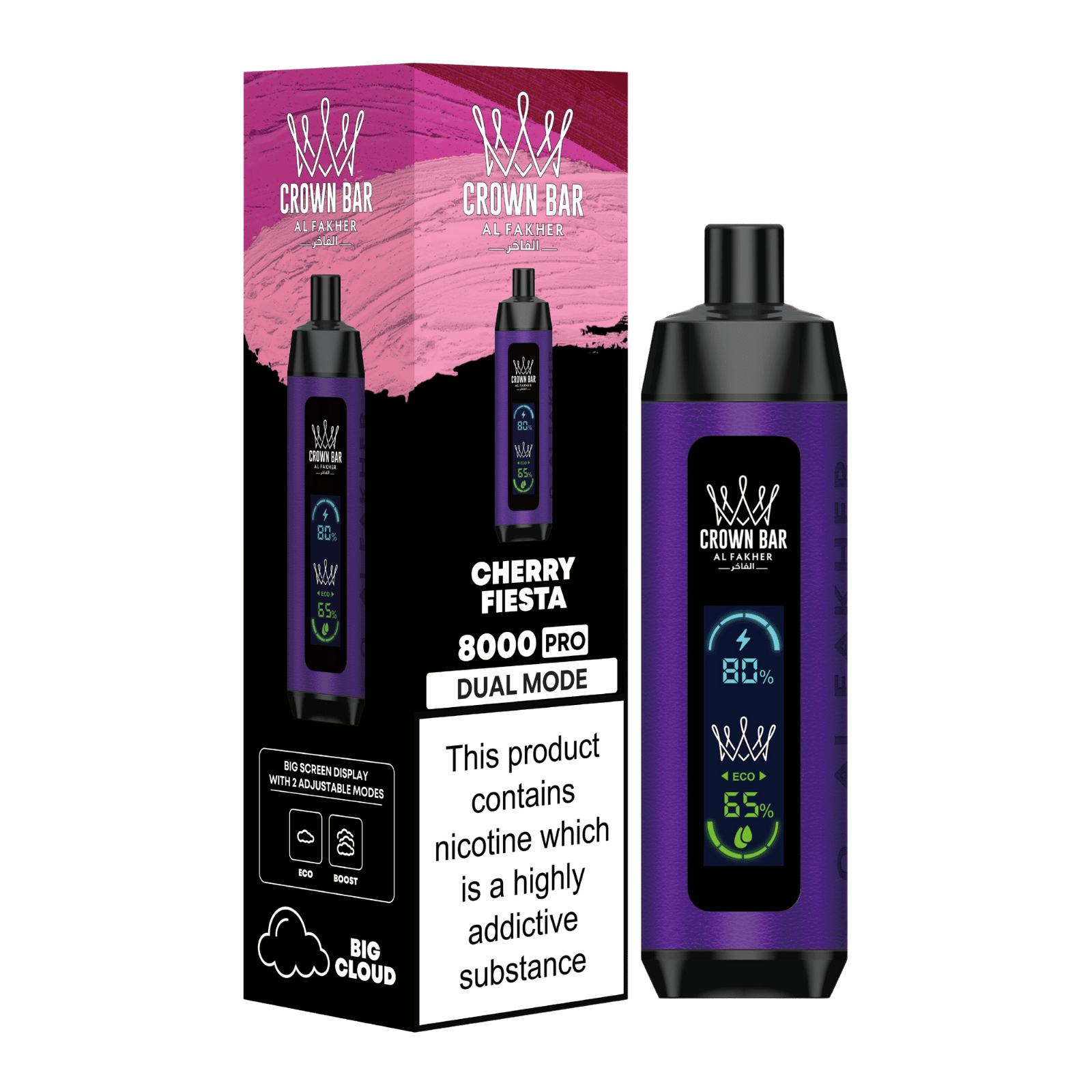 Al Fakher Crown Bar Vape 8000 Pro Dual Puffs Cherry Fiesta Liquid