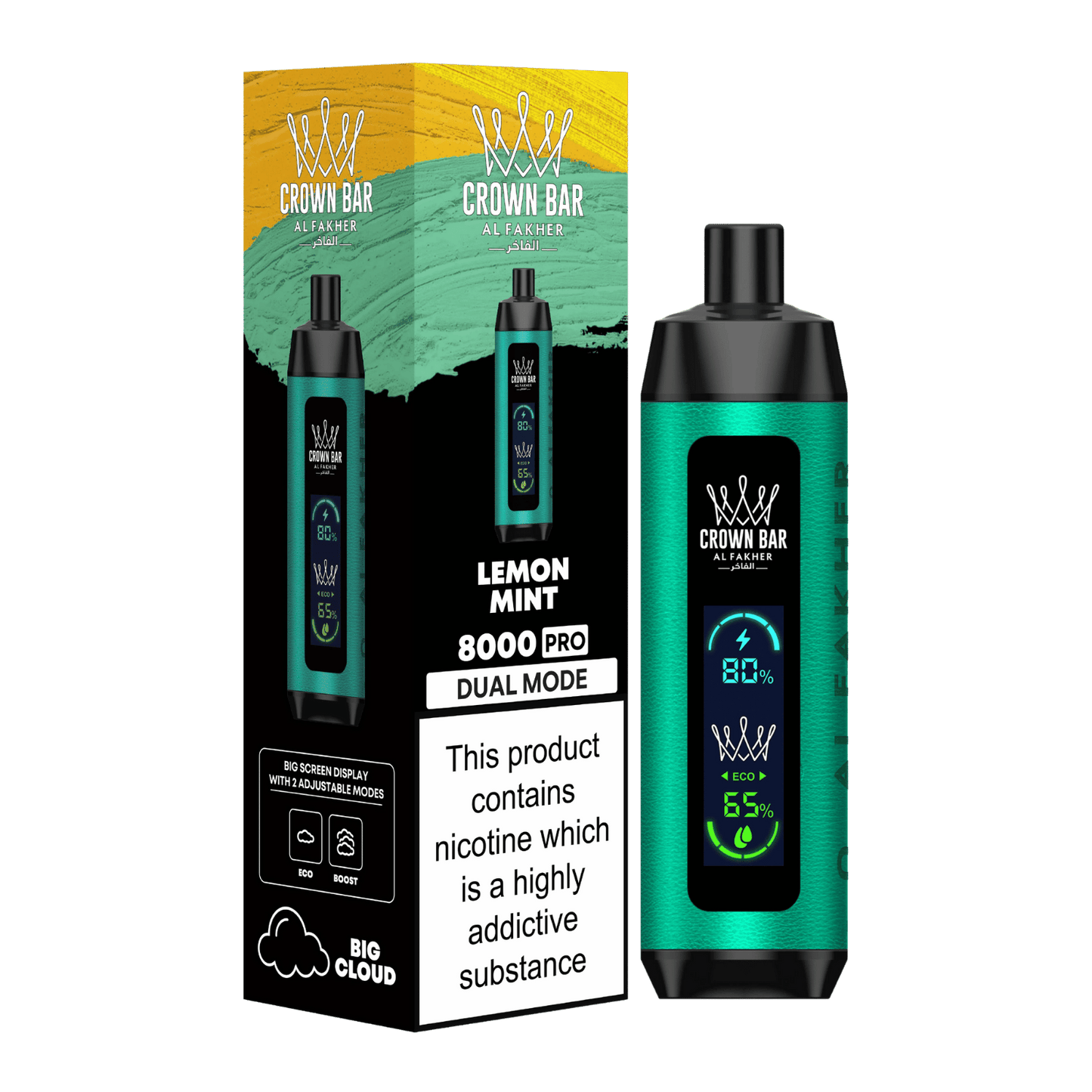 Al Fakher Crown Bar Vape 8000 Pro Dual Puffs Lemon Mint Liquid