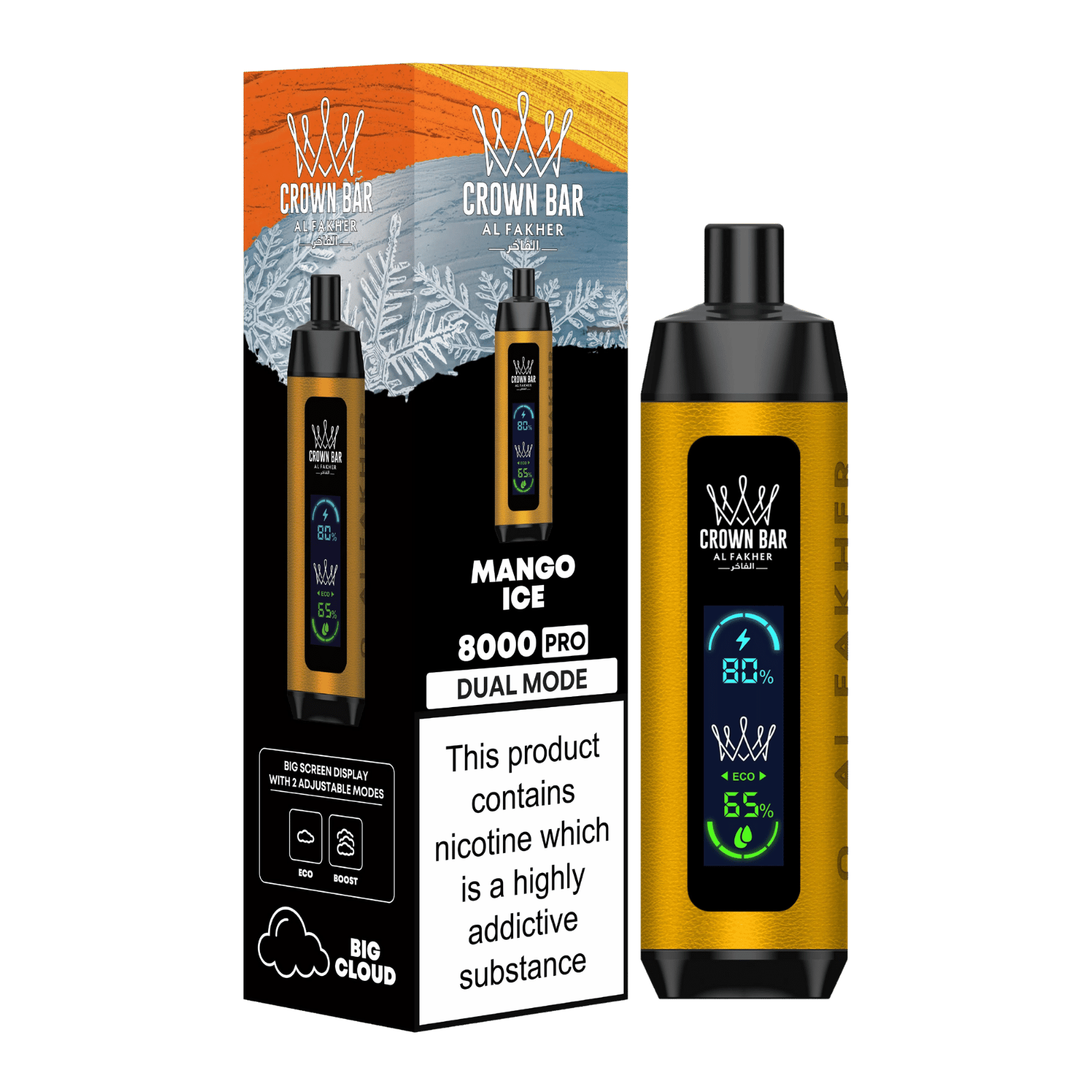 Al Fakher Crown Bar Vape 8000 Pro Dual Puffs Mango Ice Liquid