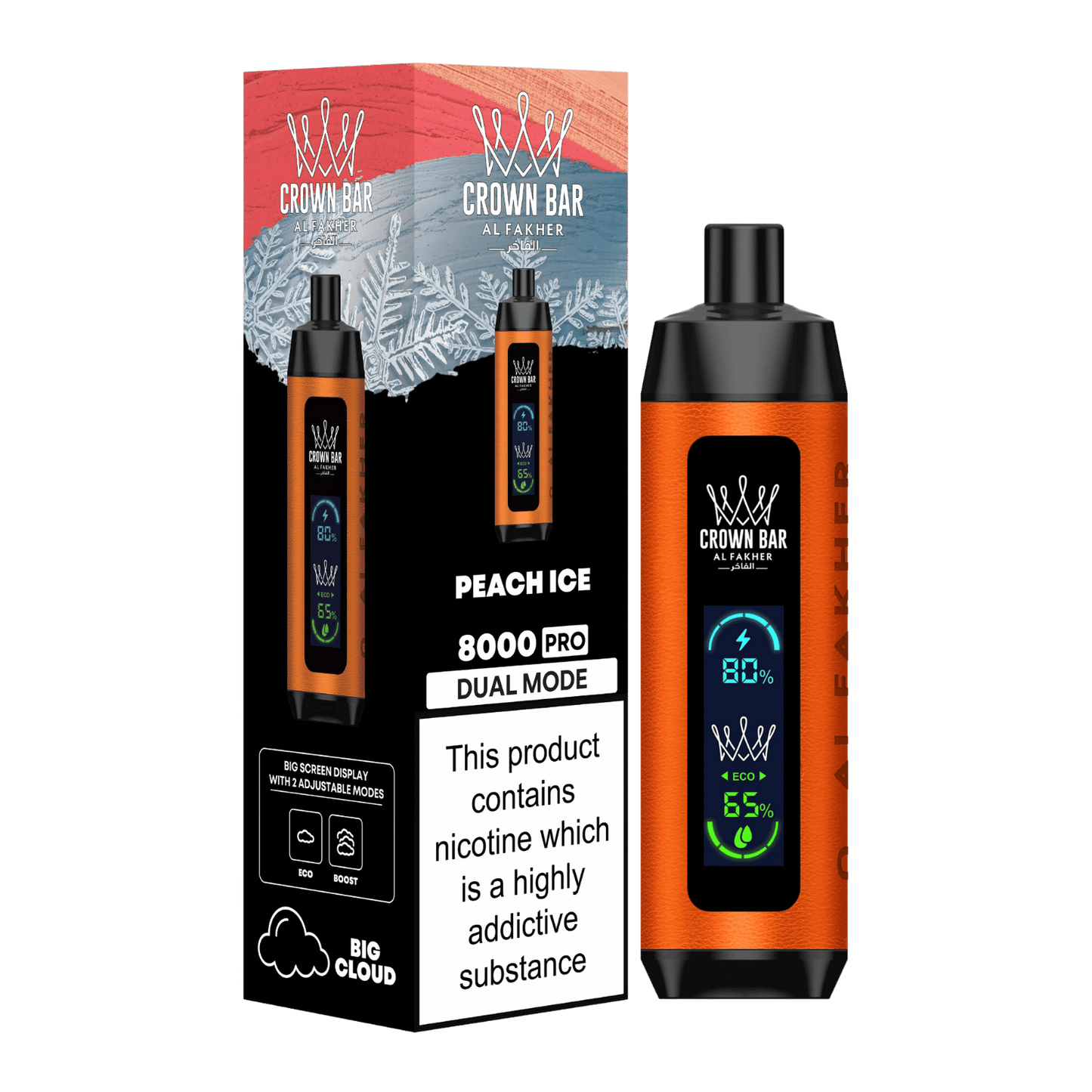 Al Fakher Crown Bar Vape 8000 Pro Dual Puffs Peach Ice Liquid