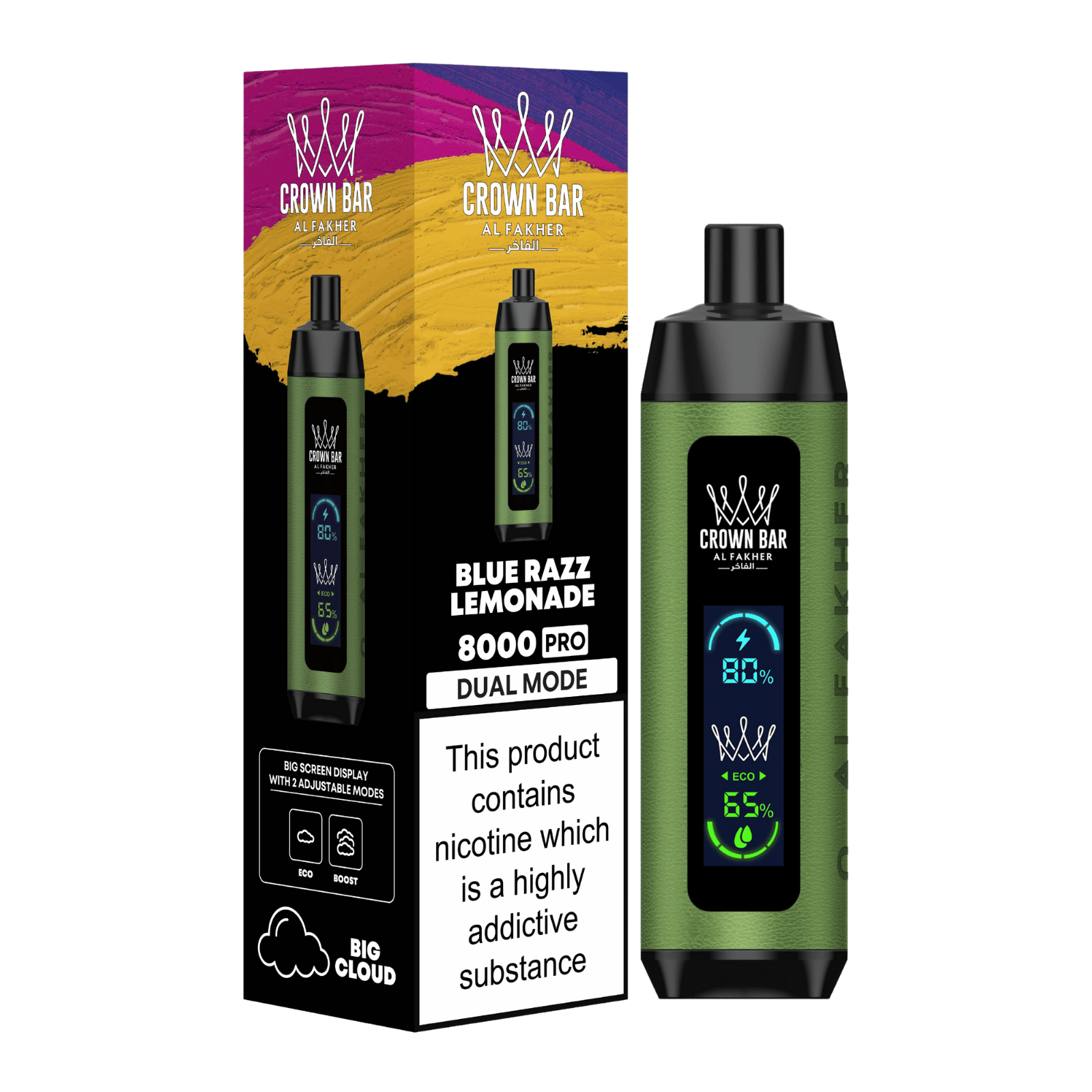 Al Fakher Crown Bar Vape 8000 Pro Dual Puffs Blue Razz Lemonade  Liquid