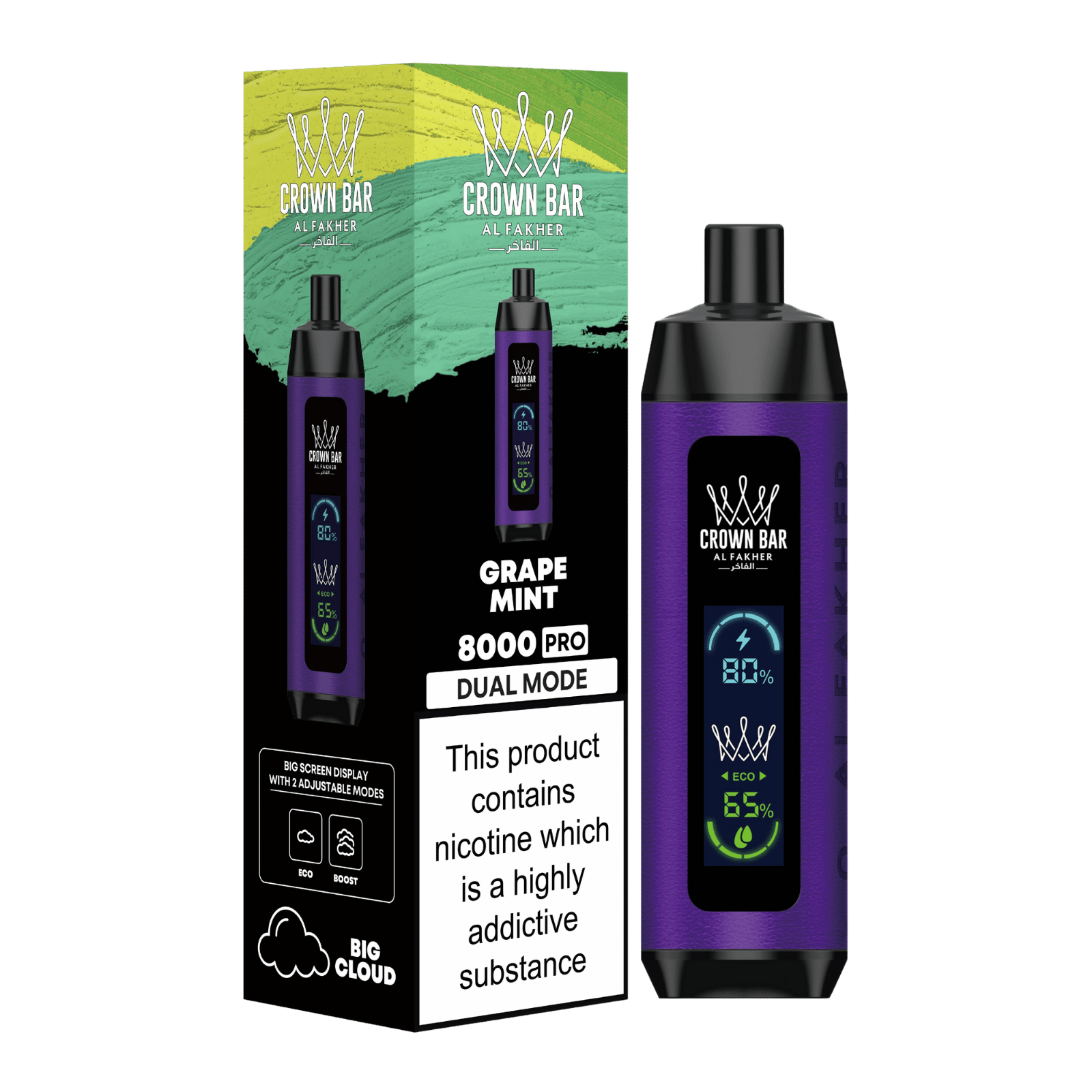 Al Fakher Crown Bar Vape 8000 Pro Dual Puffs Grape Mint Liquid